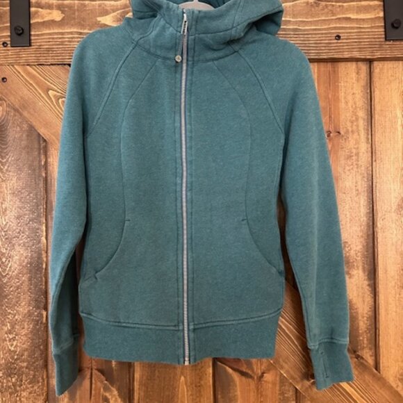 Lululemon Teal Green Scuba Zip Up Hooded Sweatshirt - Sz 8 - Picture 1 of 12